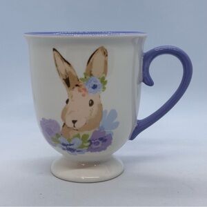 Holiday Home Garden Bunny Footed Mug Ceramic Lavender Handle Hand Painted 14 oz.